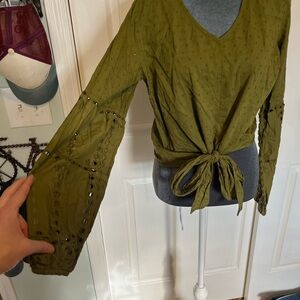Japna Olive Tie-Front Blouse